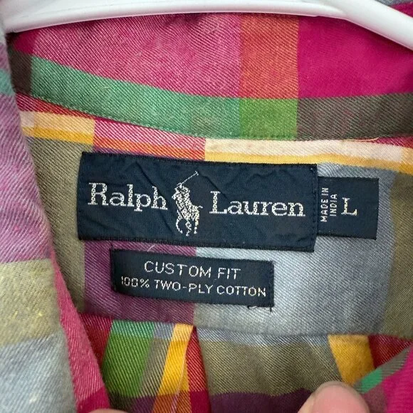 Ralph Lauren Shirt Mens L Multicolor Colorful Madras Plaid Pony Custom Fit - Picture 3 of 9